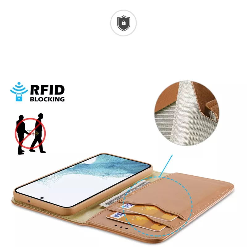 Dux Ducis Hivo Wallet Case für Samsung Galaxy S23+ mit RFID-Blockierung, Kickstand, Braun
