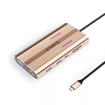 ORICO XDR 12-in-1 USB-C Docking Station mit RGB, 2x HDMI 4K 60Hz, DisplayPort 4K 60Hz, Gigabit Ethernet, 100W PD, SD/microSD-Kartenleser - Roségold