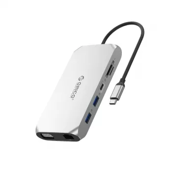 ORICO XCR 12-in-1 USB-C Docking Station mit 2x HDMI 4K 60Hz, VGA, USB-A 3.1, USB-C PD 100W, Gigabit Ethernet, SD/microSD, Audio - Grau
