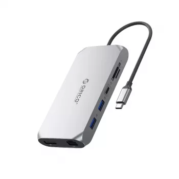 ORICO XCR 12-in-1 USB-C Docking Station 2x USB-A 3.1 1x USB-A 2.0 1x USB-C PD 100W 1x USB-C 3.1 2x HDMI 2.0 4K 60Hz 1x DisplayPort 1.4 4K 60Hz 1x SD 3.0 1x microSD 3.0 1x RJ45 Gigabit Ethernet 1x Audio CTIA 3.5mm - Grau