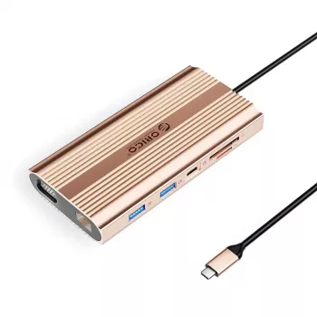 ORICO XDR 12-in-1 USB-C Docking Station mit 100W PD, HDMI 4K, VGA, Gigabit Ethernet, SD/MicroSD-Kartenleser - Roségold