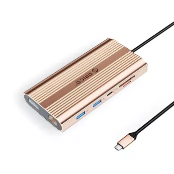 ORICO XDR 12-in-1 USB-C Docking Station mit 2x HDMI 4K 60Hz, DisplayPort 4K 60Hz, Gigabit Ethernet, 100W PD, SD/MicroSD-Kartenleser - Roségold
