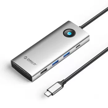 ORICO PW11 USB-C 8-in-1 Docking Station, 2x USB-A 3.0, 1x USB-A 2.0, 1x USB-C 3.0, 1x USB-C PD 100W, 1x HDMI 4K 60Hz, 1x VGA 1080P 60Hz, 1x RJ45 Gigabit Ethernet, Silber