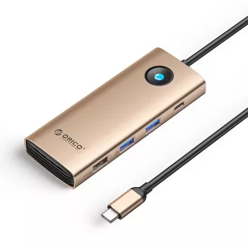 ORICO PW11 USB-C Hub 8-in-1 mit 2x USB-A 3.0, 1x USB-A 2.0, 1x USB-C 3.0, 1x USB-C PD 100W, 1x HDMI 4K 60Hz, 1x VGA 1080P 60Hz, 1x RJ45 Gigabit Ethernet - Roségold