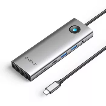 ORICO PW11 USB-C 9-in-1 Docking Station Grau - 2x USB-A 3.0, 1x USB-C 3.0, 1x USB-C PD 100W, 1x HDMI 4K 60Hz, 1x microSD/SD, 1x RJ45 2.5G Ethernet, 1x Audio 3.5mm