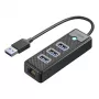 ORICO PW3UR25-U3 4-Port USB 3.0 Hub mit 2,5G Ethernet, 0,5 m, Schwarz