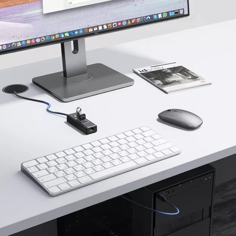ORICO PW3UR25-U3 4-Port USB 3.0 Hub mit 2,5G Ethernet, 0,5 m, Schwarz