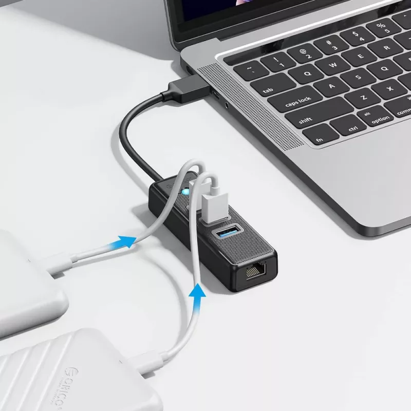 ORICO PW3UR25-U3 4-Port USB 3.0 Hub mit 2,5G Ethernet, 0,5 m, Schwarz