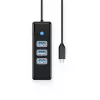 ORICO PW3UR25-C3 4-Port USB 3.0 Hub mit 2.5G Ethernet-Adapter, 0,5m Kabel, Schwarz