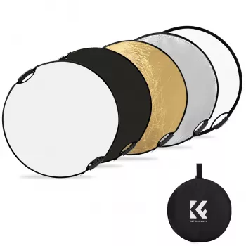 K&F Concept 5-in-1 Runder Fotoreflektor mit Griff 80cm (32 Zoll) - Gold/Silber/Weiß/Schwarz/Transluzenter Diffusor für Porträt-, Studio- und Outdoor-Fotografie