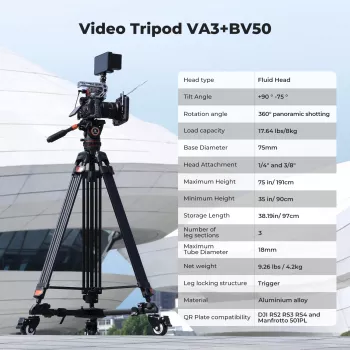 K&F Concept Professionelles Videostativ mit Fluidkopf 192cm KF09.147