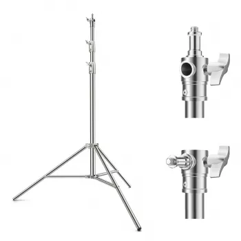 K&F Concept KF34.044 280cm Aluminium-Lichtstativ mit 1/4 inch-20 & 3/8 inch-16 umkehrbarem Zapfen, 5kg Tragfähigkeit, 3-teilig, Flip-Locks, Federdämpfung, Schwarz