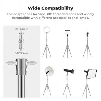 K&F Concept KF34.044 280cm Aluminium-Lichtstativ mit 1/4 inch-20 & 3/8 inch-16 umkehrbarem Zapfen, 5kg Tragfähigkeit, 3-teilig, Flip-Locks, Federdämpfung, Schwarz