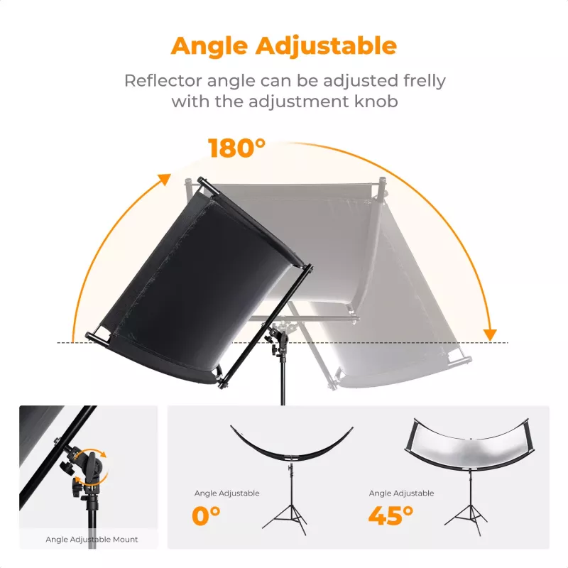 K&F Concept U-Shape 4-in-1 Curved Reflector 180x60cm mit Lichtstativ und Tragetasche