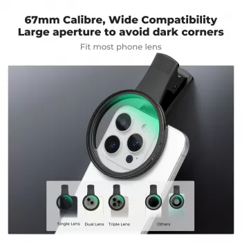 KF Black Diffusion 1/4 Filter 67mm mit Clip-On-Adapter für Smartphone