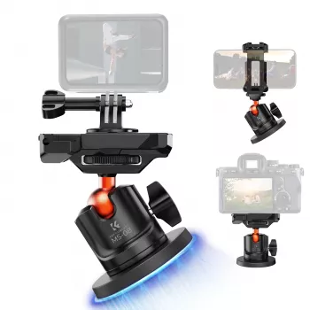 KF 3D-Kugelkopf Magnetstativhalterung für GoPro Smartphone Kamera mit 1/4 Zoll Gewinde KF31.156 Schwarz