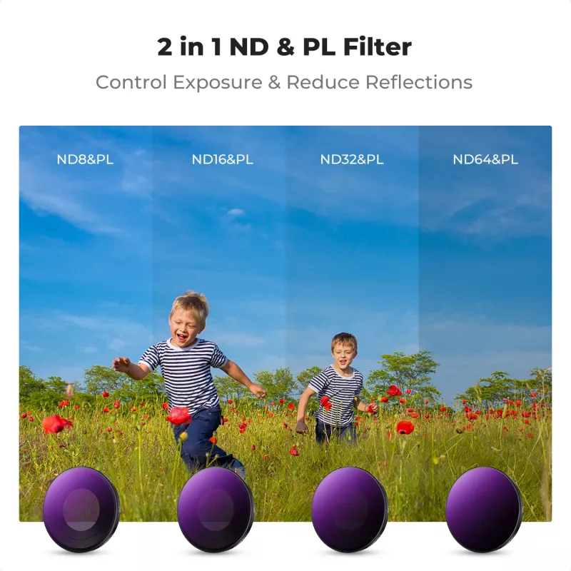 K&F Concept 4er-Pack 2-in-1 ND/PL Filter-Set ND8/PL ND16/PL ND32/PL ND64/PL für Insta360 GO Ultra, SKU.1673