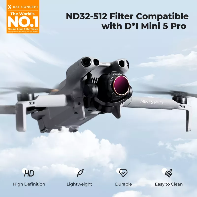K&F Variable ND Filter ND32-ND512 für DJI Mini 5 Pro Drohne, AGC-Glas, KF02.0004