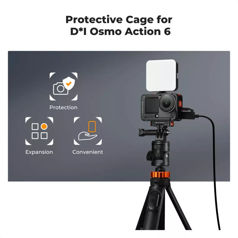 KF Rahmenhalterung Kamera-Cage für DJI Osmo Action 6, Metall, Schwarz, KF12.0026