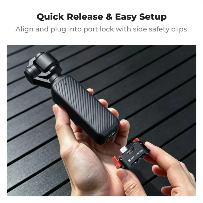 KF Schnellspannadapter mit USB-C-Ladefunktion für DJI Osmo Pocket 3/4, GoPro-Halterung, 1/4 Zoll Gewinde, Schwarz