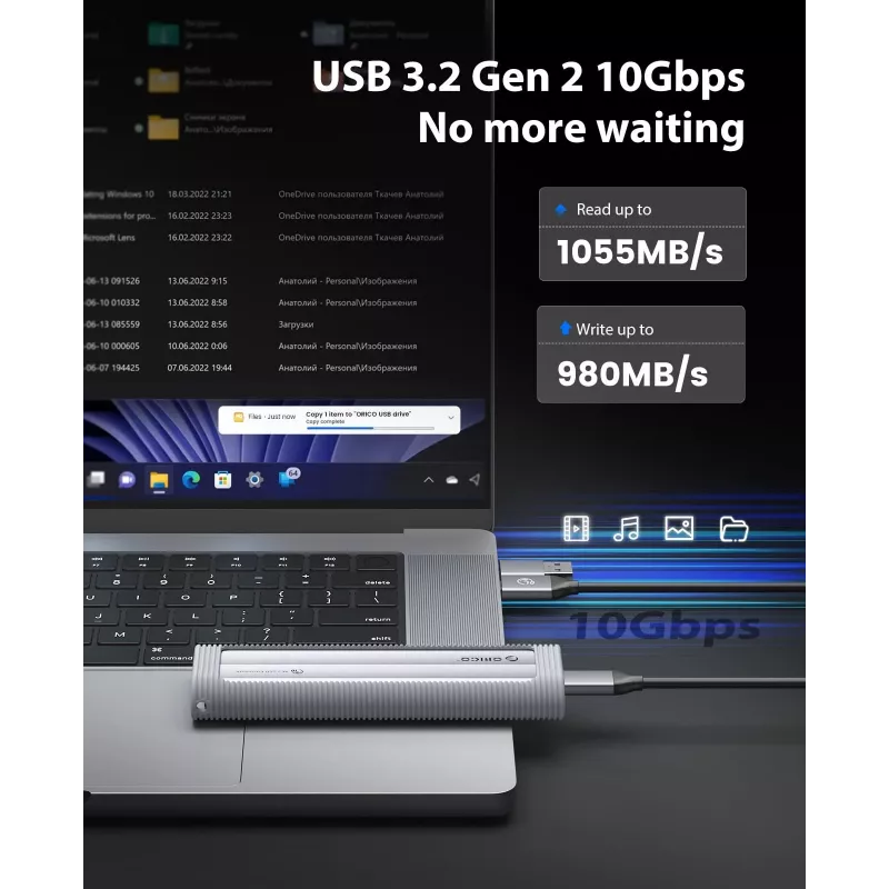 ORICO AXM2-G2 M.2 NVMe USB-C 10Gbps Gehäuse - Grau