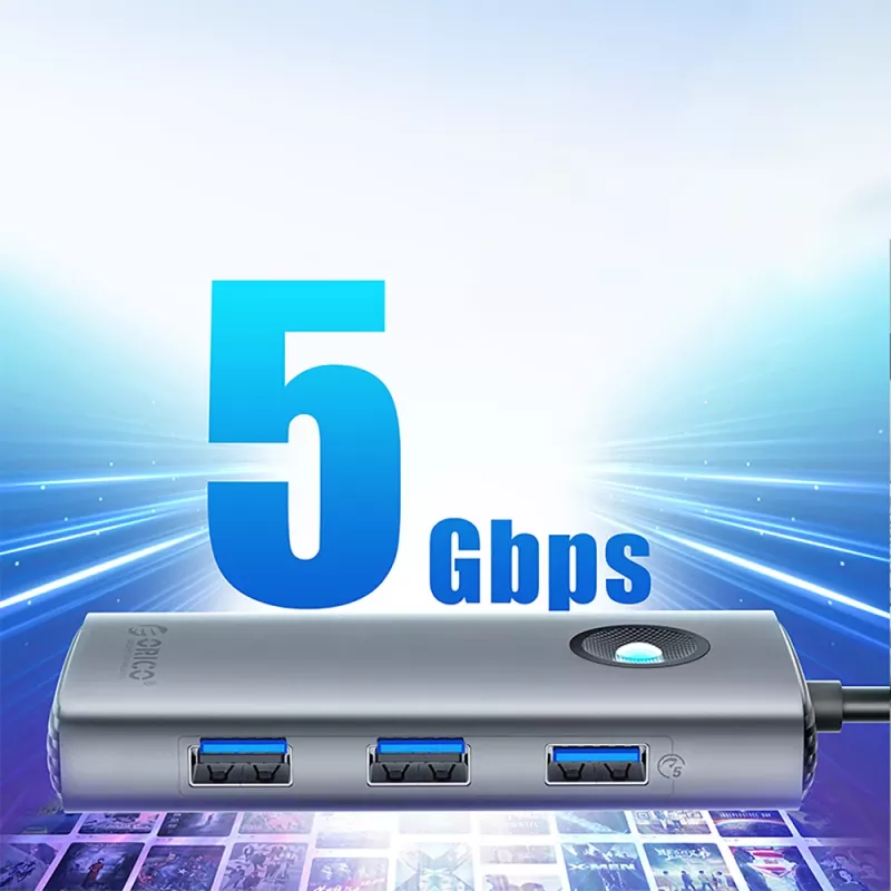 ORICO PW11-5P USB-C Hub Docking Station 1x USB-A 3.0 + 2x USB-A 2.0 + 1x USB-C PD + 1x HDMI - Grau