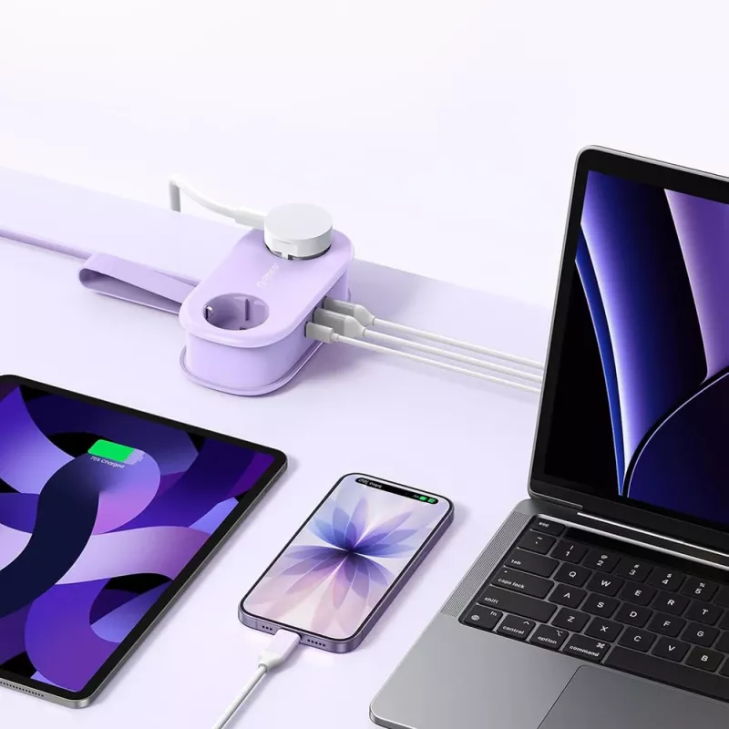 ORICO AP3 20W GaN 5-in-1 Steckdosenleiste, 2x AC + 2x USB-A + 1x USB-C, Lila, 1,5m Kabel