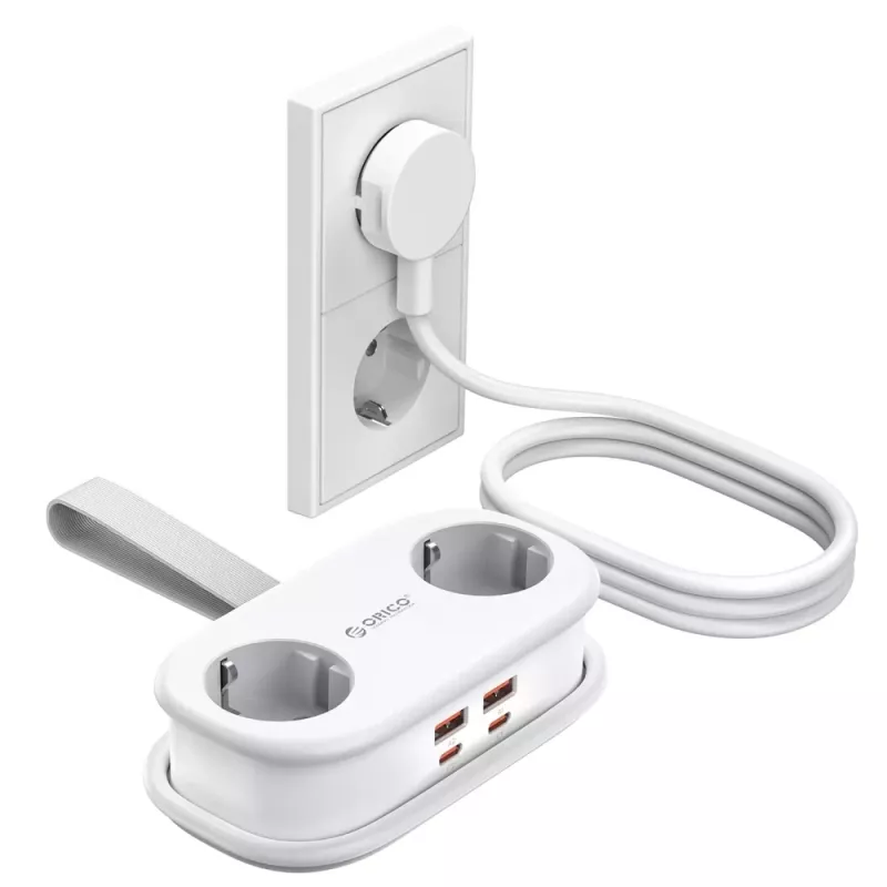 ORICO AP3 65W GaN 6-in-1 Power Strip mit 2 AC-Steckdosen, 2 USB-A- und 2 USB-C-Anschlüssen - Weiß