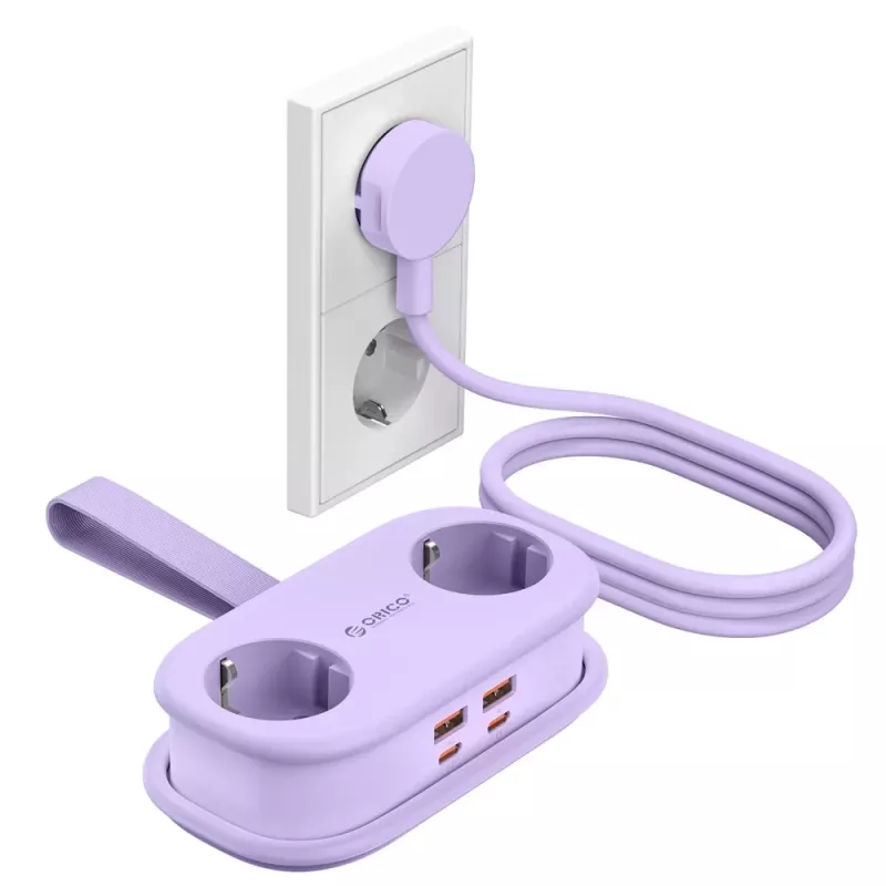 ORICO AP3 65W GaN 6-in-1 Power Strip mit 2 AC-Steckdosen, 2 USB-A und 2 USB-C Anschlüssen - Lila