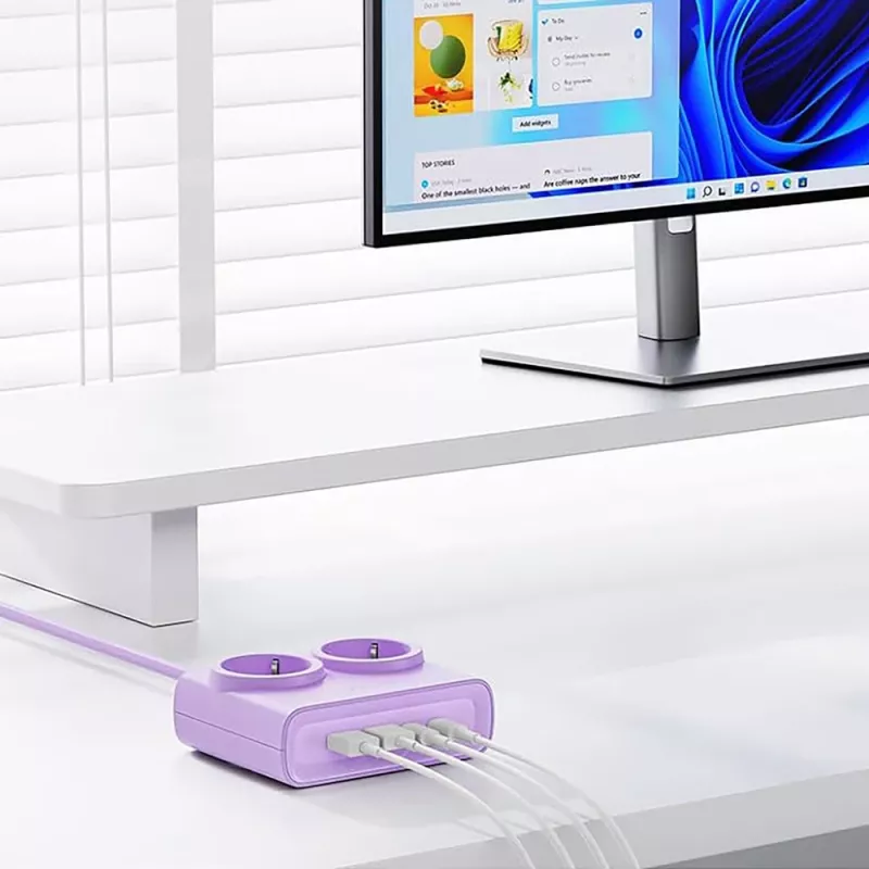 ORICO PDC25 25W 6-in-1 Steckdosenleiste mit 2 AC-Steckdosen, 2 USB-A und 2 USB-C Anschlüssen - Lila