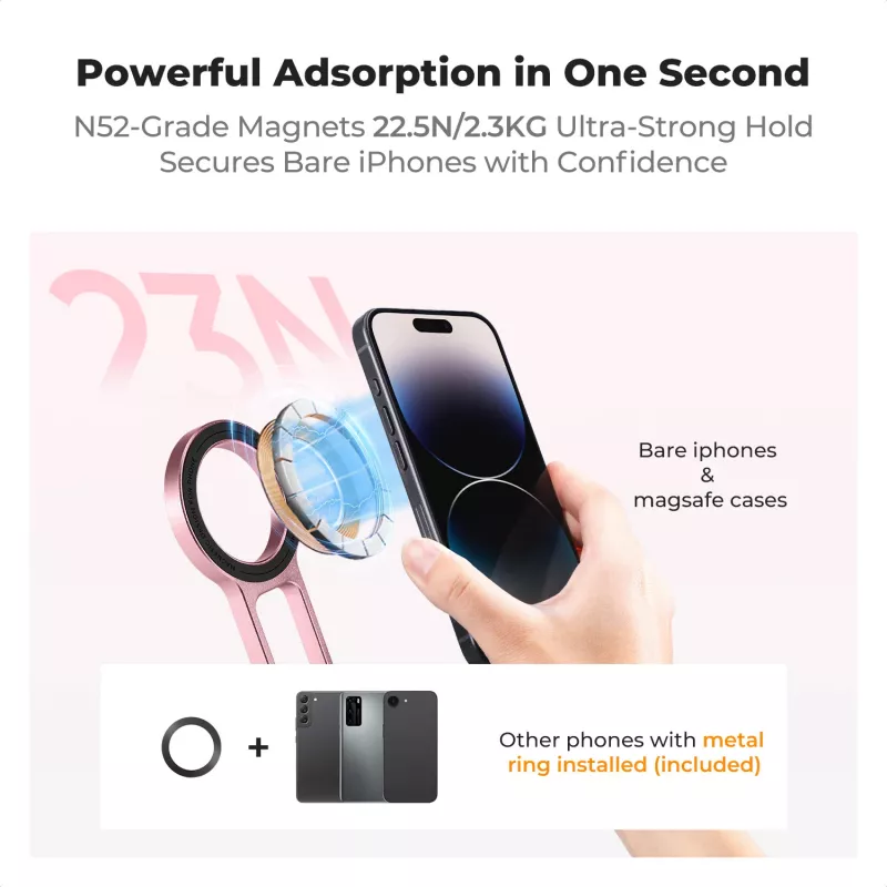 KF 3-in-1 Magnetischer Telefonhalter Stativ Handgriff Tischständer für iPhone MagSafe Pink