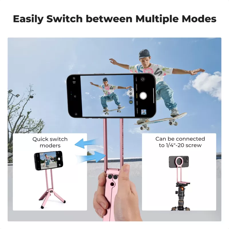 KF 3-in-1 Magnetischer Telefonhalter Stativ Handgriff Tischständer für iPhone MagSafe Pink