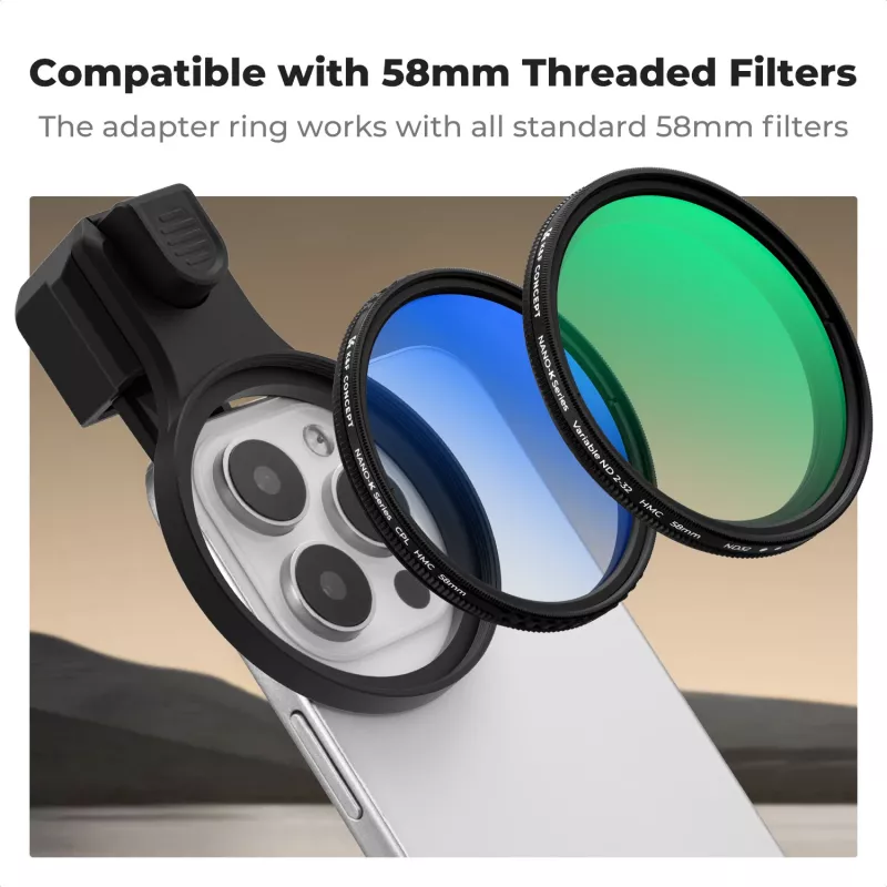 K&F Concept Smartphone-Clip-Halterung für 58mm Filter und Objektive - Schwarz