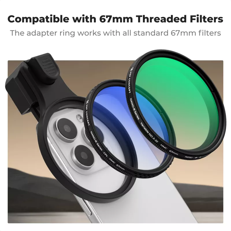 K&F Concept KF15.0026 Variable ND Filter ND2-ND32 67mm Clip-On für Smartphone
