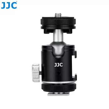 JJC BH-SM1 3D Mini-Kugelkopf aus Aluminiumlegierung mit 3 Kaltgeräteschuhen, 1/4 inch-Schraube, Schwarz