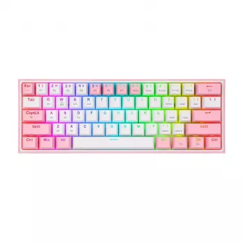 Redragon Fizz Pro K616 60% Tri-Mode Mechanische Gaming-Tastatur, Weiß/Rosa, RGB, Hot-Swappable, 1600mAh