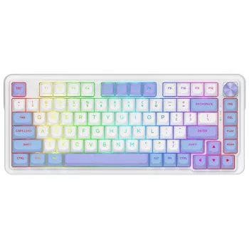 Redragon Ucal Max K673WBP-RGB-MAX Tri-Mode Mechanische Tastatur 75% 82 Tasten Hot-Swappable Gasket Mount PBT Keycaps RGB Weiß/Schwarz/Lila