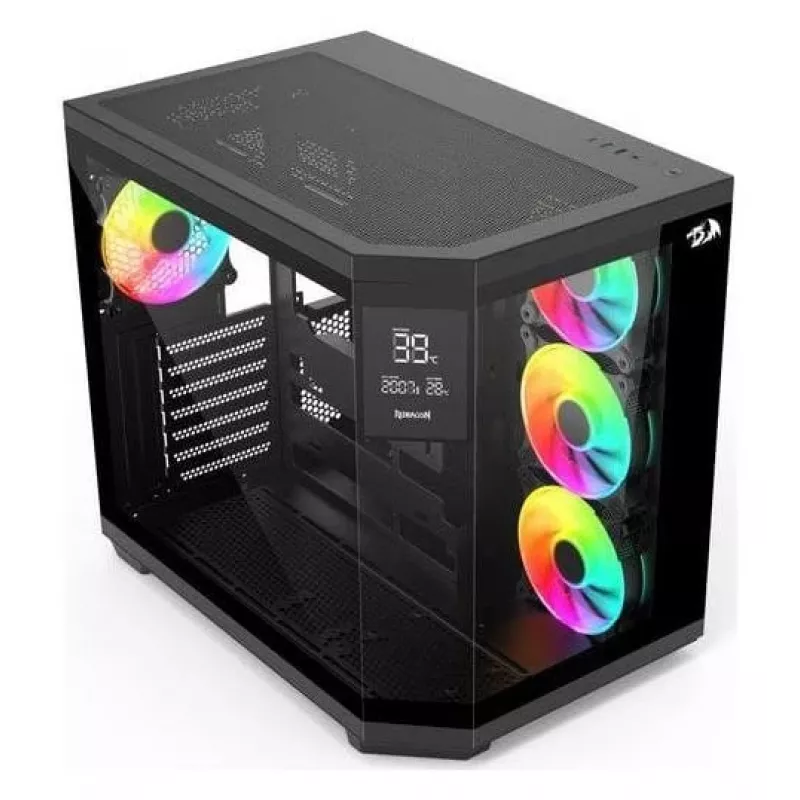 Redragon Vision ARGB GC-625-PRO Mid-Tower Gaming-Gehäuse, Schwarz, gehärtetes Glas, 4x120mm ARGB-Lüfter
