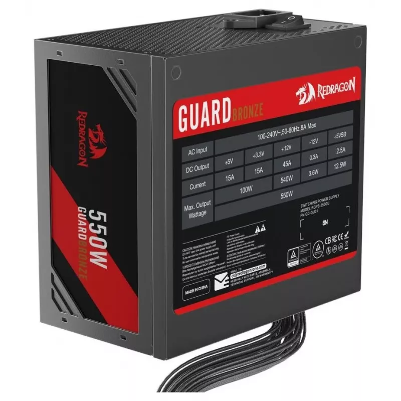 Redragon Guard GC-GU01 550W Netzteil, 80 PLUS Standard, Active PFC, nicht-modular, 120mm Lüfter, Schwarz