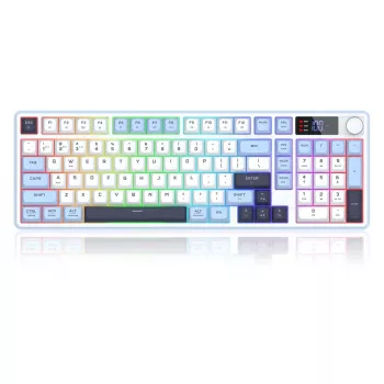 Redragon ARIA PRO K527WBL-PRO 75% Tri-Mode RGB Mechanische Tastatur (Weiß/Grau mit blauen Akzenten)