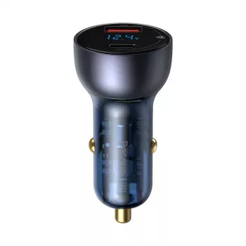 Baseus Particular Digital Display Car Charger, USB-C + USB-A, QC3.0+PD, 65W, Grau
