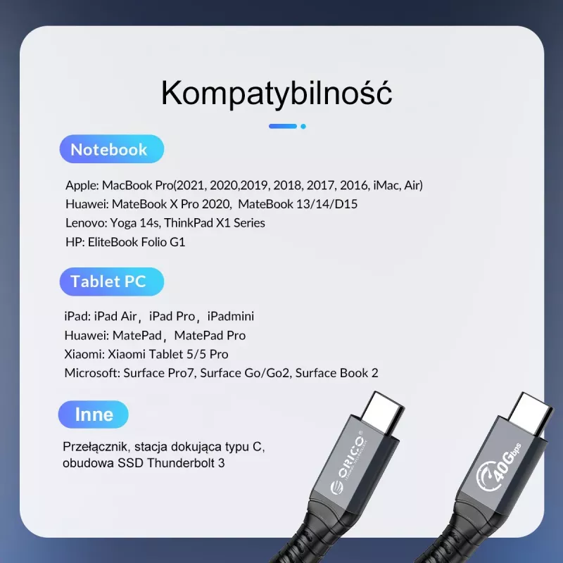 ORICO Thunderbolt 4 Kabel USB-C 40 Gbit/s 8K60Hz PD 100W 2m Schwarz