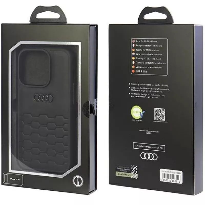 Audi GT Synthetic Leather Hard Case für iPhone 15 Pro (6.1 inch) - Schwarz