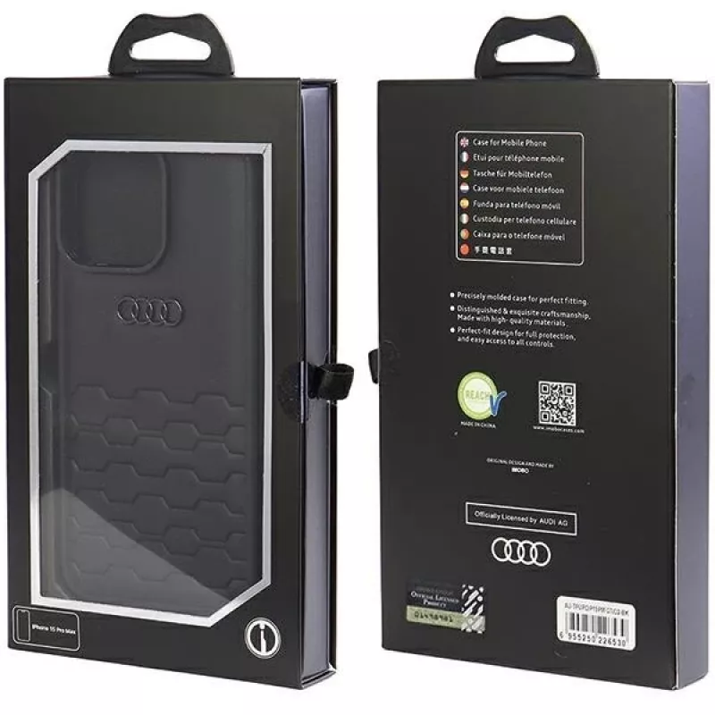 Audi GT Kunstleder Hartschalenhülle für Apple iPhone 15 Pro Max 6,7 inch Schwarz