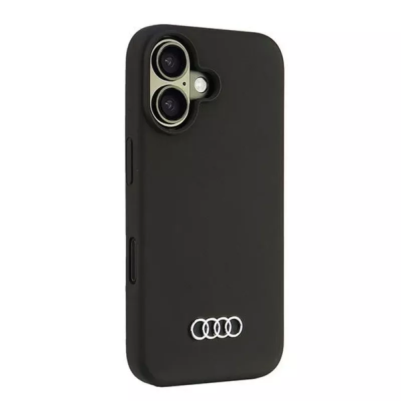 Audi Silicone Case für iPhone 16 6,1 Zoll - Schwarze Hartschale AU-LSRIP16-Q3/D1-BK