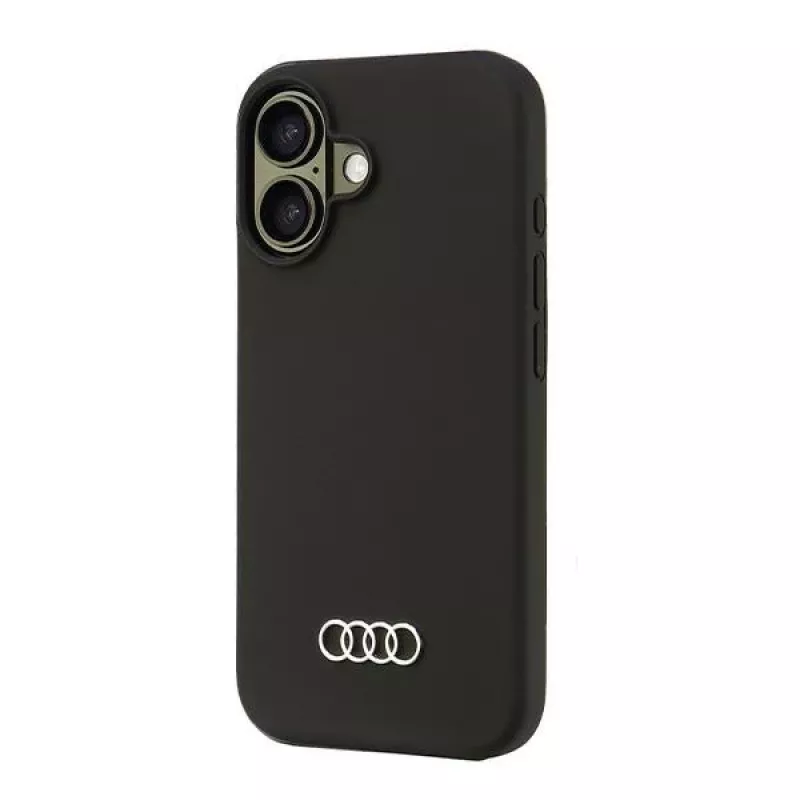Audi Silicone Case für iPhone 16 6,1 Zoll - Schwarze Hartschale AU-LSRIP16-Q3/D1-BK