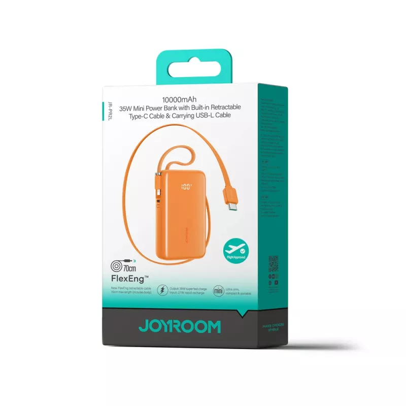 Joyroom JR-PR2 Power Bank 35W 10000mAh mit integrierten USB-C- und Lightning-Kabeln - Orange