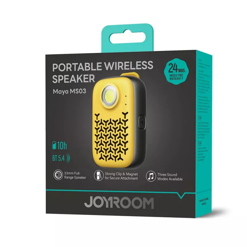 Joyroom Maya JR-MS03 Tragbarer Bluetooth-Lautsprecher mit integrierter Taschenlampe, IPX4, 5W, 1200mAh, Gelb