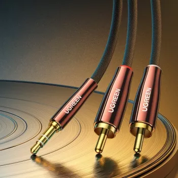 UGREEN 2x RCA (Cinch) auf 3,5 mm Audiokabel, 2 m, Schwarz