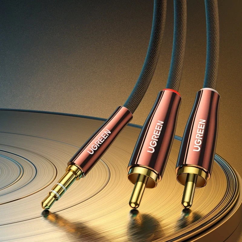 UGREEN 2x RCA (Cinch) auf 3,5 mm Audiokabel, 2 m, Schwarz